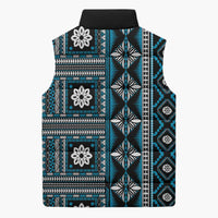 Fiji Masi Tapa Pattern Blue Sleeveless Puffer Jacket - Polynesian Pride