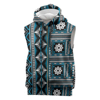 Fiji Masi Tapa Pattern Blue Sleeveless Zip Hoodie - Polynesian Pride