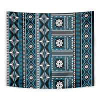 Fiji Masi Tapa Pattern Blue Tapestry - Polynesian Pride