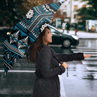 Fiji Masi Tapa Pattern Blue Umbrella - Polynesian Pride