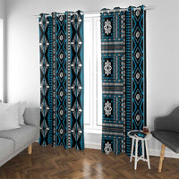 Fiji Masi Tapa Pattern Blue Window Curtain - Polynesian Pride