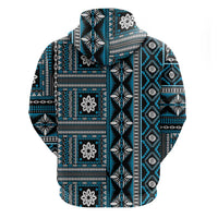 Fiji Masi Tapa Pattern Blue Zip Hoodie - Polynesian Pride