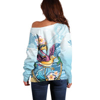 Hawaii Flamingo Off Shoulder Sweater Plumeria Tropical Beach