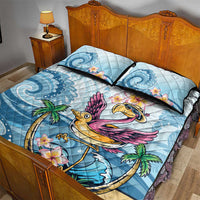 Hawaii Flamingo Quilt Bed Set Plumeria Tropical Beach