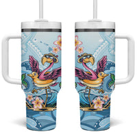 Hawaii Flamingo Tumbler With Handle Plumeria Tropical Beach