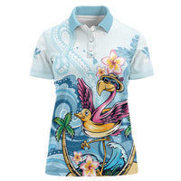 Hawaii Flamingo Women Polo Shirt Plumeria Tropical Beach LT01 Female Blue - Polynesian Pride