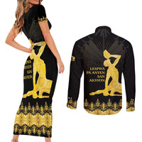 Haiti Neg Marron Gold Couples Matching Short Sleeve Bodycon Dress and Long Sleeve Button Shirt Lespwa pa anyen san aksyon