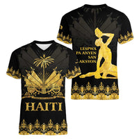 Haiti Neg Marron Gold Women V-Neck T-Shirt Lespwa pa anyen san aksyon