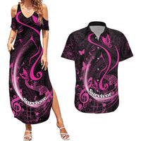 Personalised Survivor Melody Pink Couples Matching Summer Maxi Dress and Hawaiian Shirt Breast Cancer Polynesian Pattern LT01 Pink - Polynesian Pride