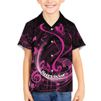 Personalised Survivor Melody Pink Family Matching Off Shoulder Short Dress and Hawaiian Shirt Breast Cancer Polynesian Pattern