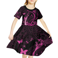 Personalised Survivor Melody Pink Kid Short Sleeve Dress Breast Cancer Polynesian Pattern