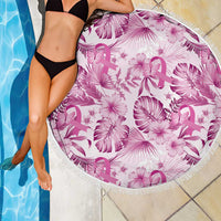 Pink Ribbon Hibiscus Tropical Pattern Beach Blanket Breast Cancer