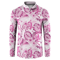 Pink Ribbon Hibiscus Tropical Pattern Button Sweatshirt Breast Cancer