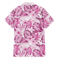 Pink Ribbon Hibiscus Tropical Pattern Family Matching Short Sleeve Bodycon Dress and Hawaiian Shirt Breast Cancer
