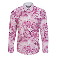 Pink Ribbon Hibiscus Tropical Pattern Family Matching Tank Maxi Dress and Hawaiian Shirt Breast Cancer