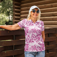 Pink Ribbon Hibiscus Tropical Pattern Women Polo Shirt Breast Cancer
