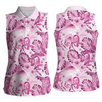 Pink Ribbon Hibiscus Tropical Pattern Women Sleeveless Polo Shirt Breast Cancer