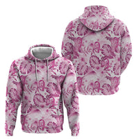 Pink Ribbon Hibiscus Tropical Pattern Zip Hoodie Breast Cancer