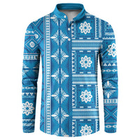 Fiji Masi All Blue Button Sweatshirt Tapa Pattern - Polynesian Pride