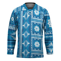 Fiji Masi All Blue Hockey Jersey Tapa Pattern - Polynesian Pride
