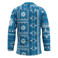 Fiji Masi All Blue Hockey Jersey Tapa Pattern - Polynesian Pride