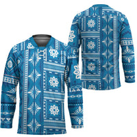 Fiji Masi All Blue Hockey Jersey Tapa Pattern - Polynesian Pride