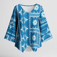 Fiji Masi All Blue Kimono Sleeve Blouse Tapa Pattern - Polynesian Pride