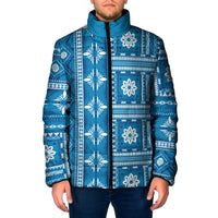 Fiji Masi All Blue Padded Jacket Tapa Pattern - Polynesian Pride