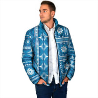 Fiji Masi All Blue Padded Jacket Tapa Pattern - Polynesian Pride