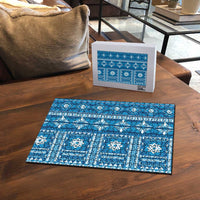 Fiji Masi All Blue Puzzle Tapa Pattern - Polynesian Pride