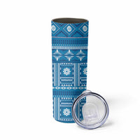 Fiji Masi All Blue Skinny Tumbler Tapa Pattern - Polynesian Pride