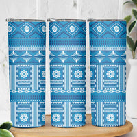Fiji Masi All Blue Skinny Tumbler Tapa Pattern - Polynesian Pride