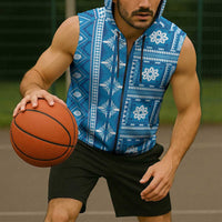 Fiji Masi All Blue Sleeveless Zip Hoodie Tapa Pattern - Polynesian Pride