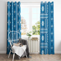 Fiji Masi All Blue Window Curtain Tapa Pattern - Polynesian Pride