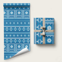 Fiji Masi All Blue Wrapping Paper Tapa Pattern - Polynesian Pride