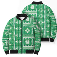 Fiji Masi All Green Bomber Puffer Jacket Tapa Pattern - Polynesian Pride