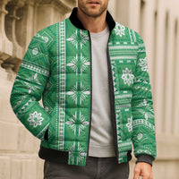 Fiji Masi All Green Bomber Puffer Jacket Tapa Pattern - Polynesian Pride
