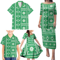 Fiji Masi All Green Family Matching Puletasi and Hawaiian Shirt Tapa Pattern LT01 - Polynesian Pride
