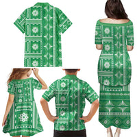 Fiji Masi All Green Family Matching Puletasi and Hawaiian Shirt Tapa Pattern LT01 - Polynesian Pride