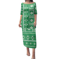 Fiji Masi All Green Family Matching Puletasi and Hawaiian Shirt Tapa Pattern LT01 Mom's Dress Green - Polynesian Pride