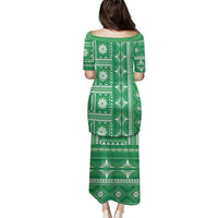 Fiji Masi All Green Family Matching Puletasi and Hawaiian Shirt Tapa Pattern LT01 - Polynesian Pride