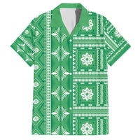 Fiji Masi All Green Family Matching Tank Maxi Dress and Hawaiian Shirt Tapa Pattern - Polynesian Pride