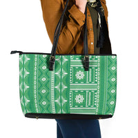 Fiji Masi All Green Leather Tote Bag Tapa Pattern - Polynesian Pride