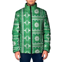 Fiji Masi All Green Padded Jacket Tapa Pattern - Polynesian Pride