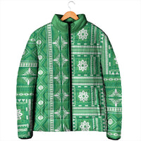 Fiji Masi All Green Padded Jacket Tapa Pattern - Polynesian Pride