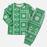Fiji Masi All Green Christmas Pajama Set Tapa Pattern - Polynesian Pride