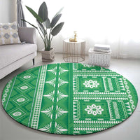 Fiji Masi All Green Round Carpet Tapa Pattern - Polynesian Pride