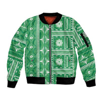 Fiji Masi All Green Sleeve Zip Bomber Jacket Tapa Pattern - Polynesian Pride