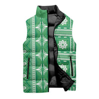 Fiji Masi All Green Sleeveless Puffer Jacket Tapa Pattern - Polynesian Pride
