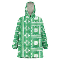 Fiji Masi All Green Wearable Blanket Hoodie Tapa Pattern - Polynesian Pride